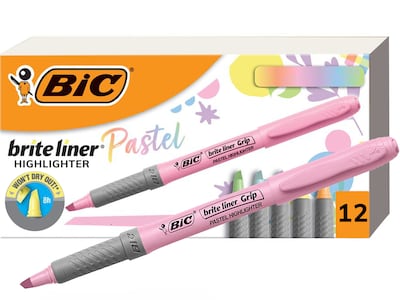 BIC Brite Liner Grip Highlighters Chisel Tip, Assorted Colors, 12/Pack (GBLD11-AST)