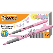BIC Brite Liner Grip Highlighters Chisel Tip, Assorted Colors, 12/Pack (GBLD11-AST)