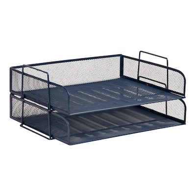 Staples Metal Mesh Side Loading Stackable Letter Tray, Letter Size, Navy Blue, 2/Pack (ST63840)