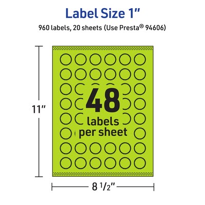 Avery Burst Multipurpose Labels, 1", Bright Green, 960/Pack (94606)