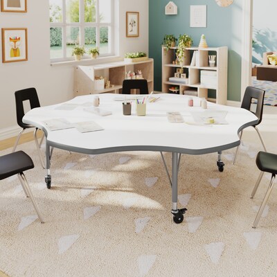 Flash Furniture Wren 60 Flower Activity Table, Height Adjustable, White Top/Silver Frame (XUA60FLRWHTPC)