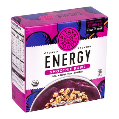 Pitaya Foods Organic Acai, Blueberry & Banana Acai Bowl, Energy, 6 oz, 6/Pack (220-02481)
