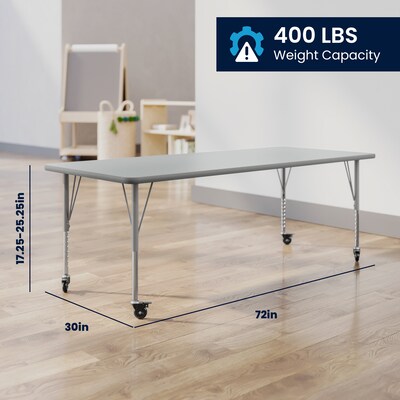 Flash Furniture Wren Rectangular Activity Table, 72" x 30", Height Adjustable, Gray Top/Silver Frame (XUA3072RECGTPC)
