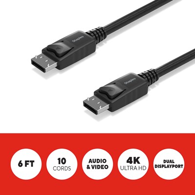 Staples TECH 6 ft. Display Port to Display Port Audio/Video Cable, Male to Male, Black, 10/Pack (ST6