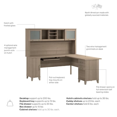 Bush Home Somerset 72"W L Shaped Computer Desk with Hutch, Ash Gray (SET001AG)