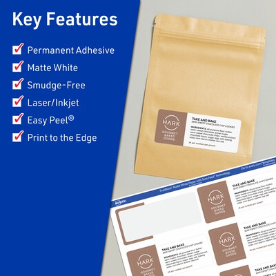 Avery TrueBlock Laser/Inkjet Rectangle Multipurpose Labels, 2 x 3, White, 800 Labels/Box (94237)
