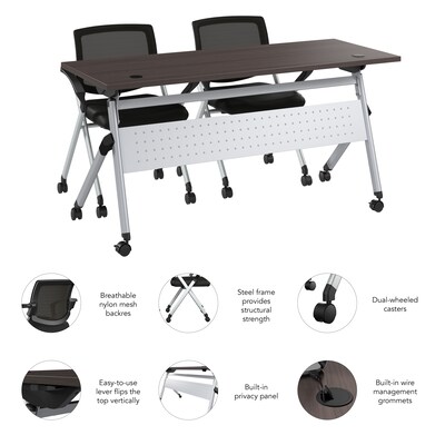 Bush Business Furniture Envision 60"W Foldable Training Room Table with 2 Chairs, Storm Gray (NVS001SG)