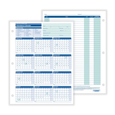 ComplyRight 2026-2027 Academic Year Attendance Calendar Cards, 50/Pack (A43005015)