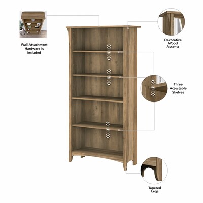 Bush Furniture Salinas 60"W L Shaped Desk with Hutch, Lateral File Cabinet and 5 Shelf Bookcase, Reclaimed Pine (SAL007RCP)