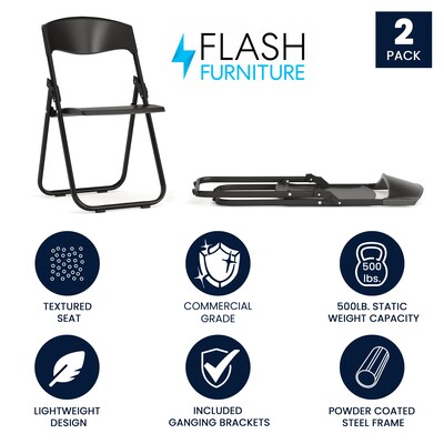 Flash Furniture HERCULES Series Plastic Folding Chair, Black, 2/Pack (2RUTIBLACK)