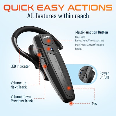 Delton 87X Wireless Single-Ear Bluetooth Computer Earbud, Black (DBH87X)