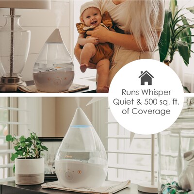 Crane Drop 2.0 Ultrasonic Cool Mist Tabletop Humidifier, 1-Gallon, Clear & White (EE-5306CW)