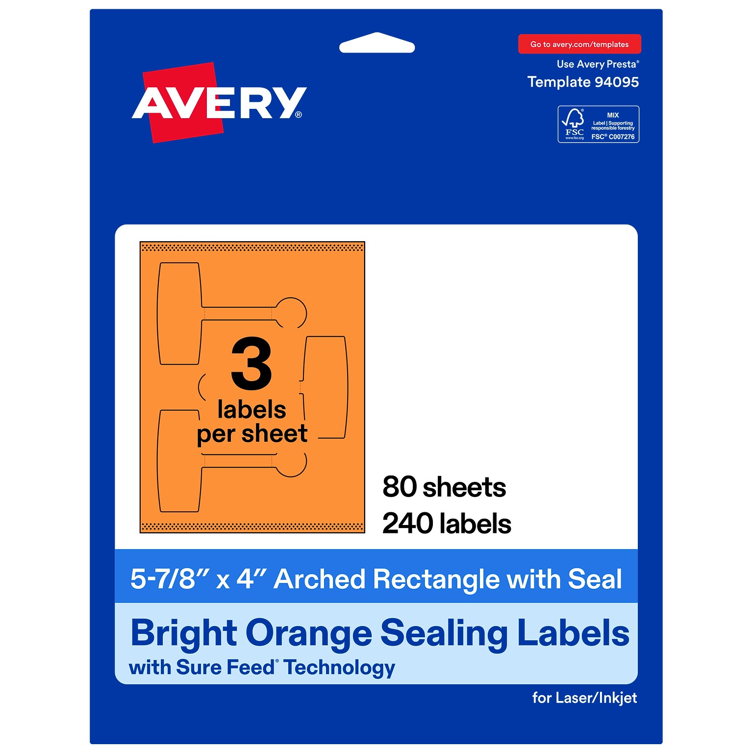 Avery Laser/Inkjet Multipurpose Labels, 5-7/8 x 4, Bright Orange, 240 Labels/Box (19479370795)
