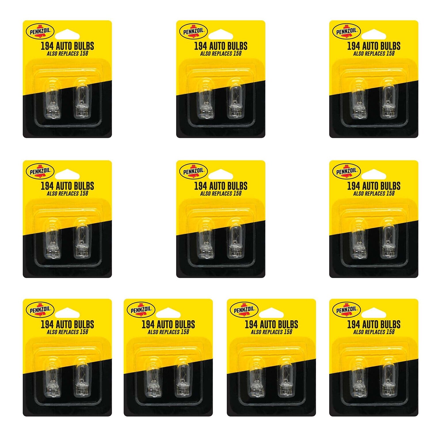 Pennzoil Clear Auto Bulbs, Model #194, Clear, 2 Bulbs/Pack, 10 Packs/Box, 10 Boxes/Carton (14803)