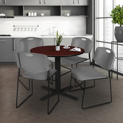 Regency 30-inch Laminate Round Table with 4 Zeng Stack Chairs, Gray (TB30RNDMH44GY)