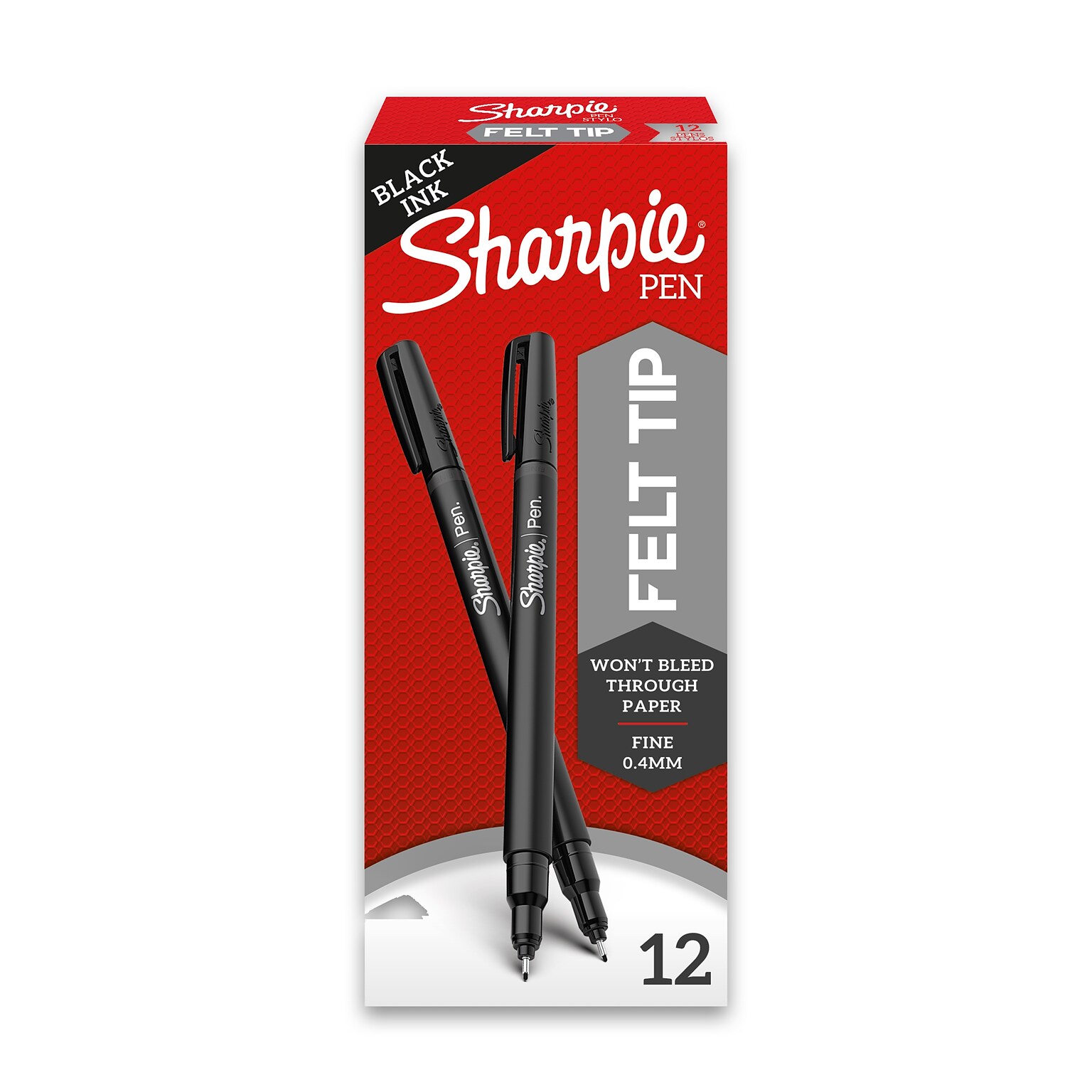 Sharpie Felt Pens, Fine Point, 0.4mm, Black Ink, Dozen (1742663)