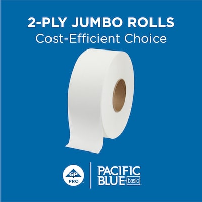 Georgia Pacific Blue Basic Recycled Jumbo Jr. Toilet Paper, 2-Ply, White, 1000 ft./Roll, 8 Rolls/Carton (12798)