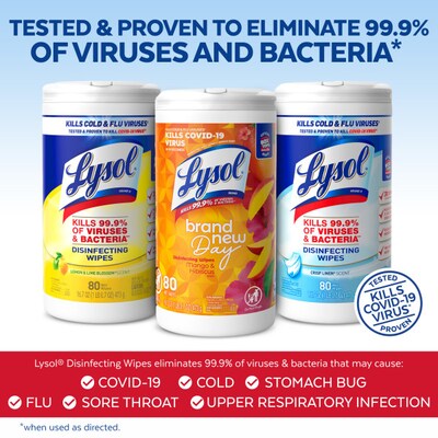 Lysol Disinfecting Wipes, Assorted, 80 Wipes/Canister, 3 Canisters/Pack (19200-99916)