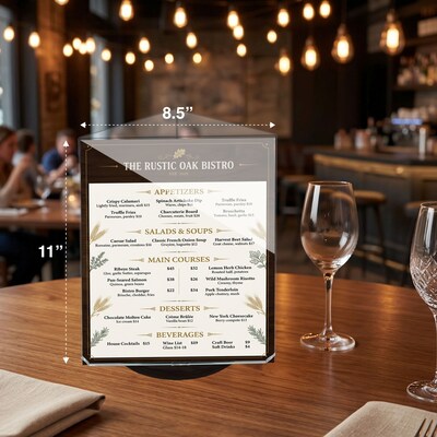 Azar Letter 8.5" x 11" 3-Sided Rotating Menu Sign Holder, Desktop/Countertop, Top Loading, Clear, Acrylic (193732-BLK)