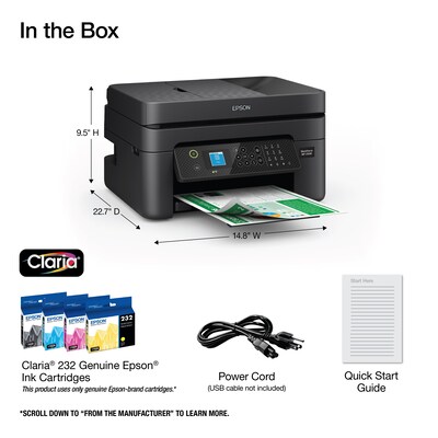 Epson WorkForce WF-2930 Wireless Color Inkjet Printer, All-In-One, Print, Scan, Copy, Fax (9472537)