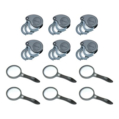 CARSON TriView 5x–15x Folding Magnifier & SureGrip 2x Handheld Magnifier, 12/Pack (KITCSNMAG04)
