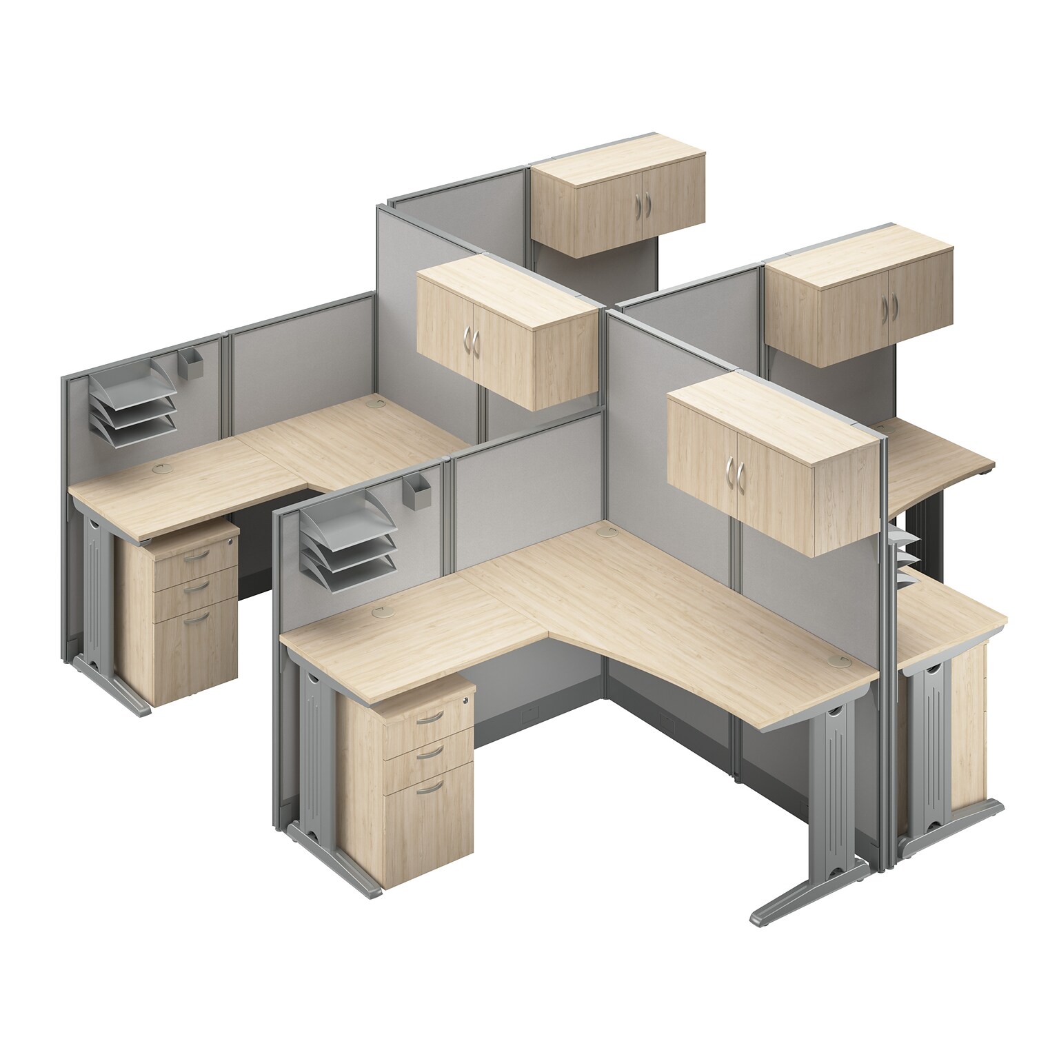 Bush Business Furniture Office in an Hour 4 Person L Cubicle Desk Set, Natural Elm (OIAH007NE)