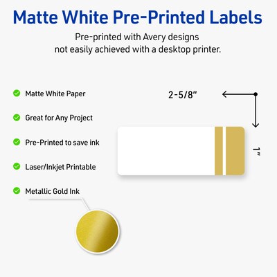 Avery Laser/Inkjet Rectangle Multipurpose Labels, 1 x 2-5/8, White, 160/Pack (S00D1Z)