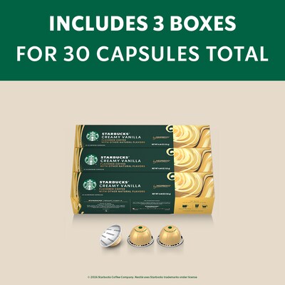 Nespresso Starbucks Creamy Vanilla Coffee Nespresso Vertuo Capsules, Light Roast, 30/Pack (163927)