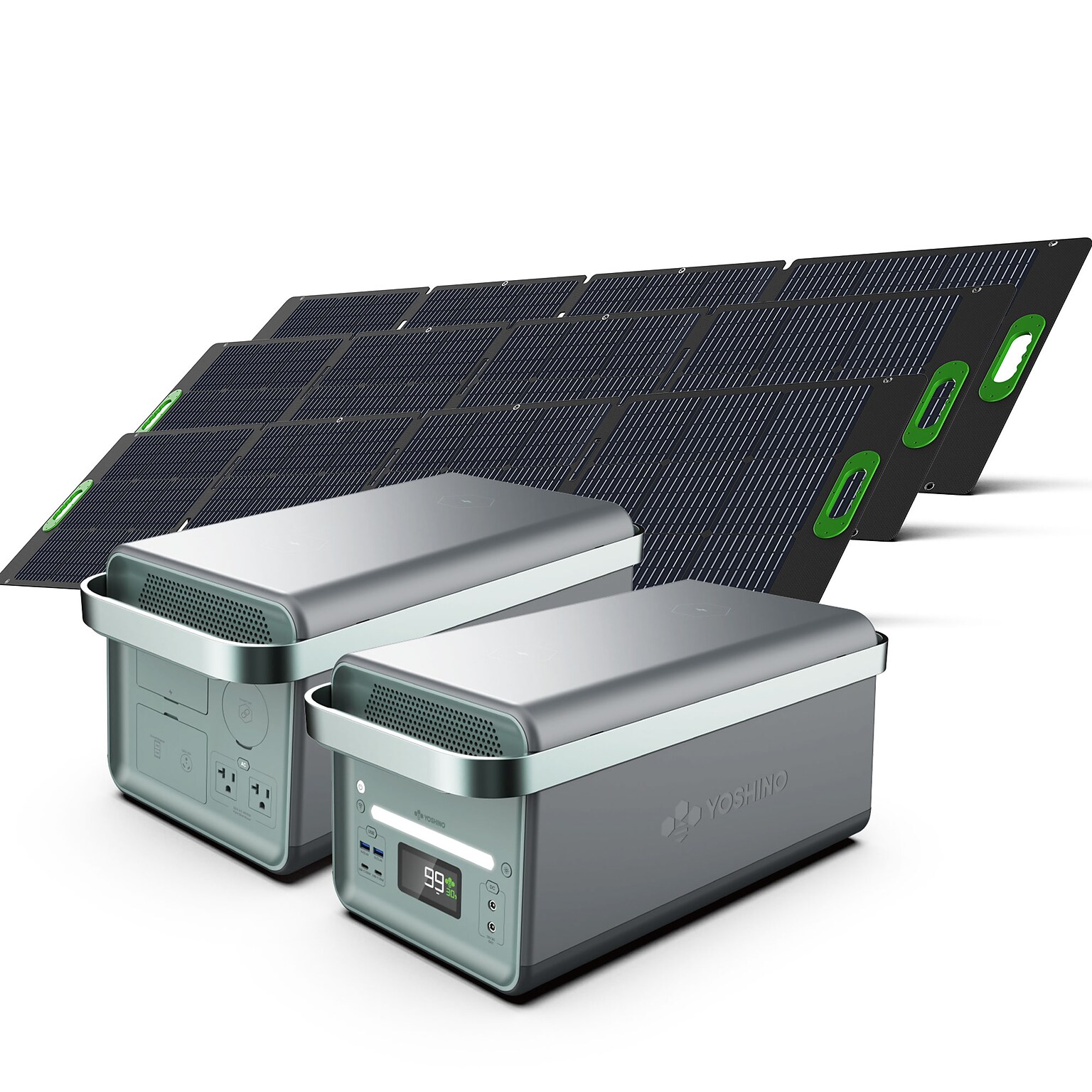 Yoshino K40SP23 11-Port Solid-State Solar Generator 2611Wh, 4000W with 3-Piece Solar Panels (600W) Emergency UPS Backup Battery
