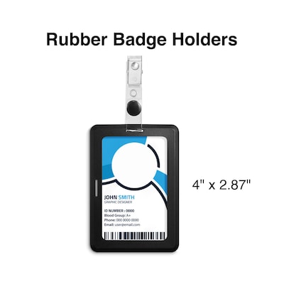 Staples Clip On ID Badge Holder, 4 x 2.87, Rubber, Black (51917)