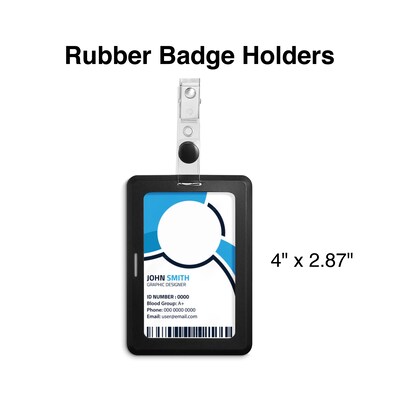 Staples Clip On ID Badge Holder, 4 x 2.87, Rubber, Black (51917)