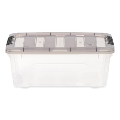 Iris 12.59 Quart Stack and Pull Plastic Latching Storage Bin, Clear, 8/Pack (500148)