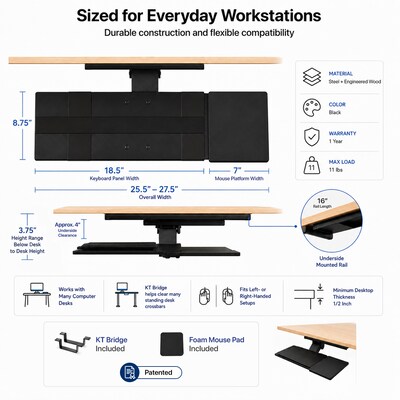 Uncaged Ergonomics Under Desk Keyboard Tray, Black (KT1)