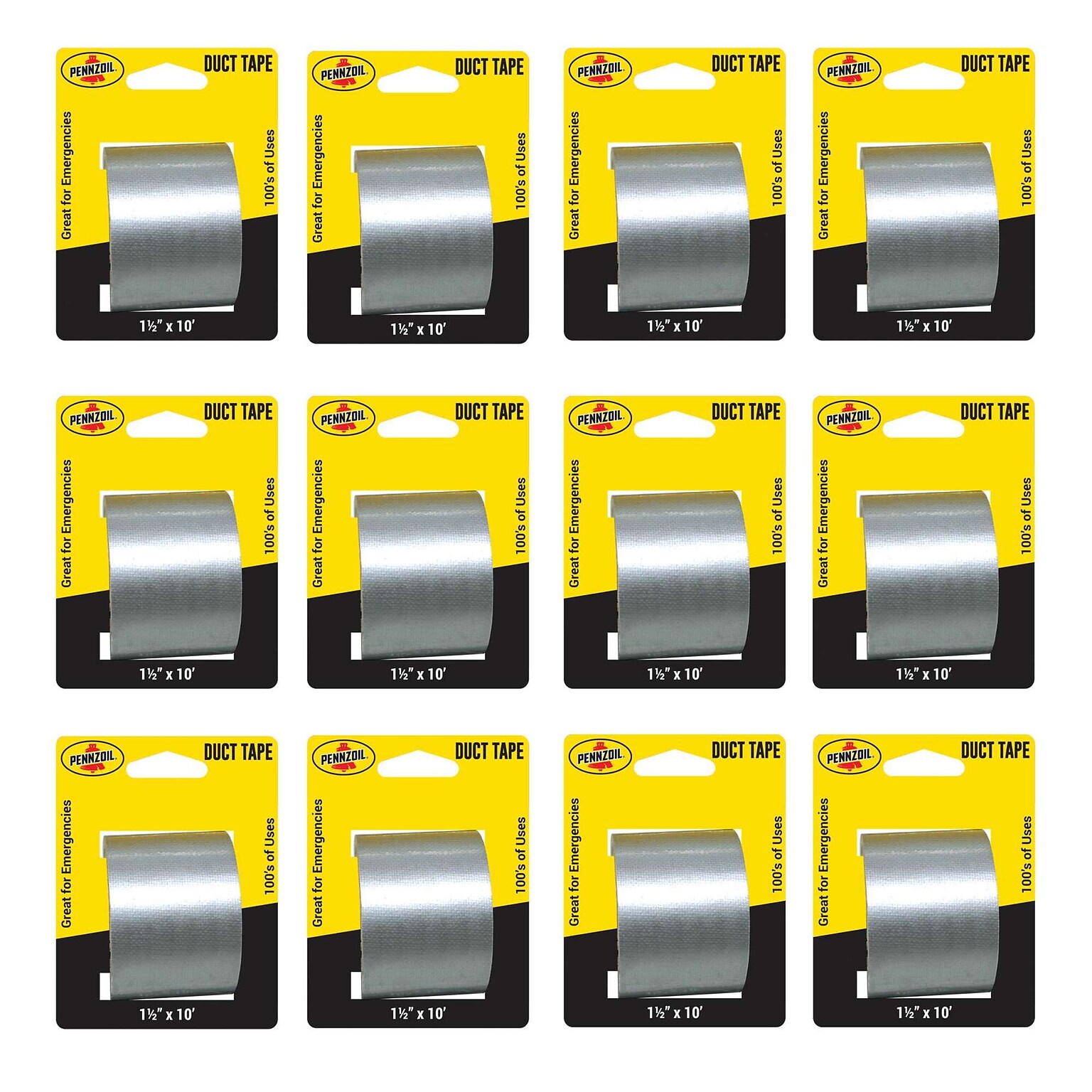 Pennzoil Duct Tape, 1.5 x 10, Silver, 12 Rolls/Pack, 3 Packs/Carton (14708)