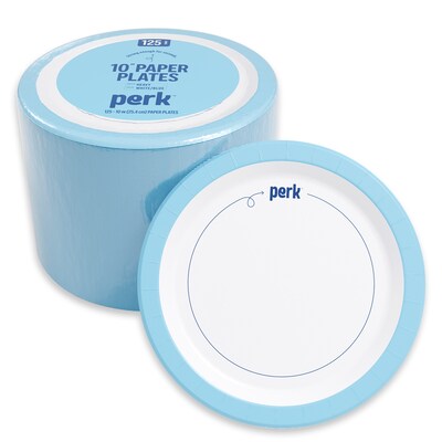 Perk™ Heavy-Weight Paper Plates, 10, Blue/White, 125/Pack (PK54330)