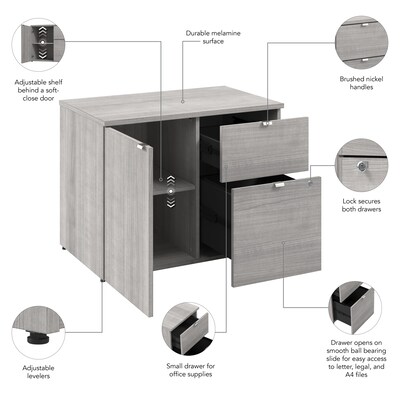 Bush Business Furniture Stratus 24"H Storage Cabinet with 2 Shelves, 2 Drawers, Platinum Gray (SUS130PG)