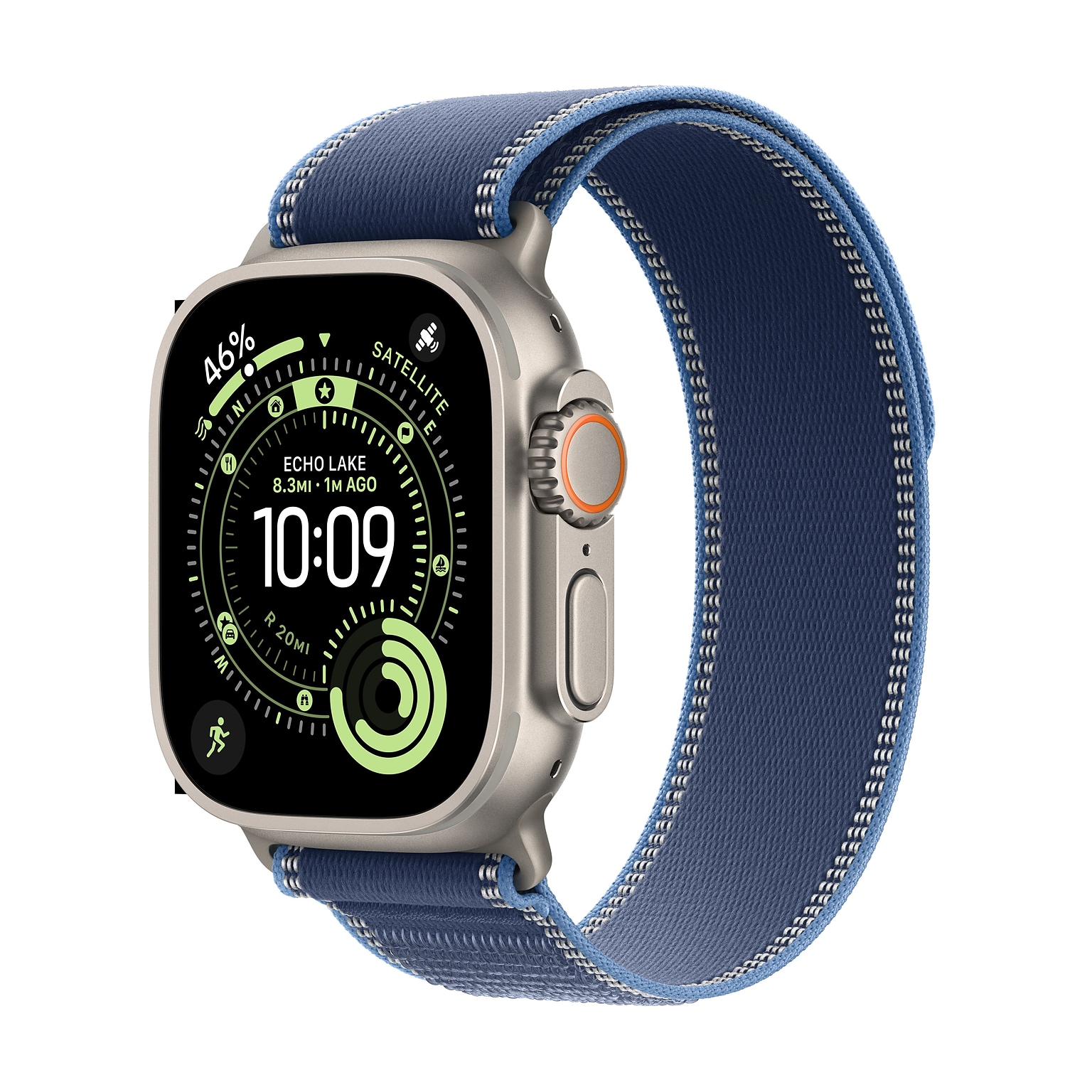 Apple Watch Ultra 3 GPS + Cellular Smartwatch, 49mm, Natural Titanium Case with Blue Trail Loop, Medium/Large (MEWU4LW/A)