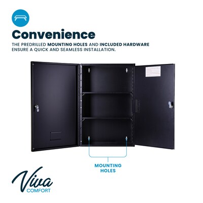 Viva Comfort Large Double Door Medicine Locking Secure Storage Medical Cabinet, 1.7 cu. ft., Black (ADIME999-03-BLK-MK)