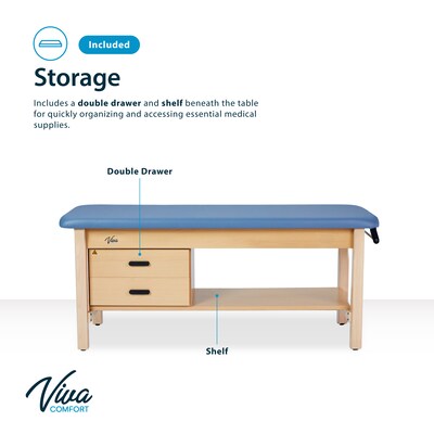 Aristo Wood H-Brace Physician Exam Table with Shelf, 2 Drawer Cabinet, Paper Cutter, Holder, 500lbs. Capacity, Blue