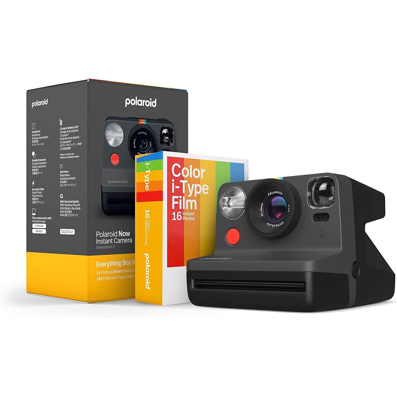 Polaroid Everything Box Now Gen 2 Black - I-Type Instant Camera with Film, Black (6248)