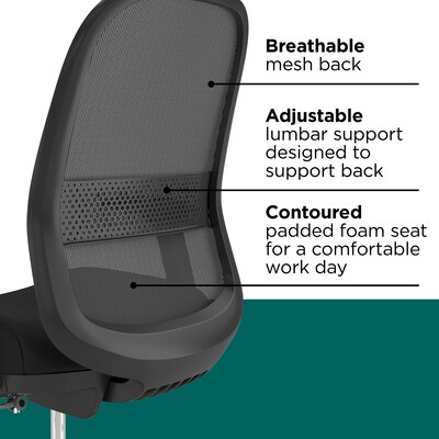 Workplace2.0™ Bedford Fabric Task Stool with Footrest and Lumbar Support, Black (UN60992)