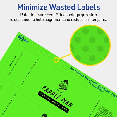 Avery Laser/Inkjet Multipurpose Rectangle Labels, 2.25" x 7.75", Neon Green, 80/Pack (94244)