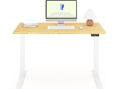 FlexiSpot E7 Pro 55"W Electric Adjustable Standing Desk, Bamboo/White (E7WPRO5528-LBZB)