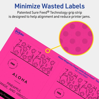 Avery Laser/Inkjet Rectangle Multipurpose Labels, 5" x 3.5", Neon Magenta, 80/Pack (94256)