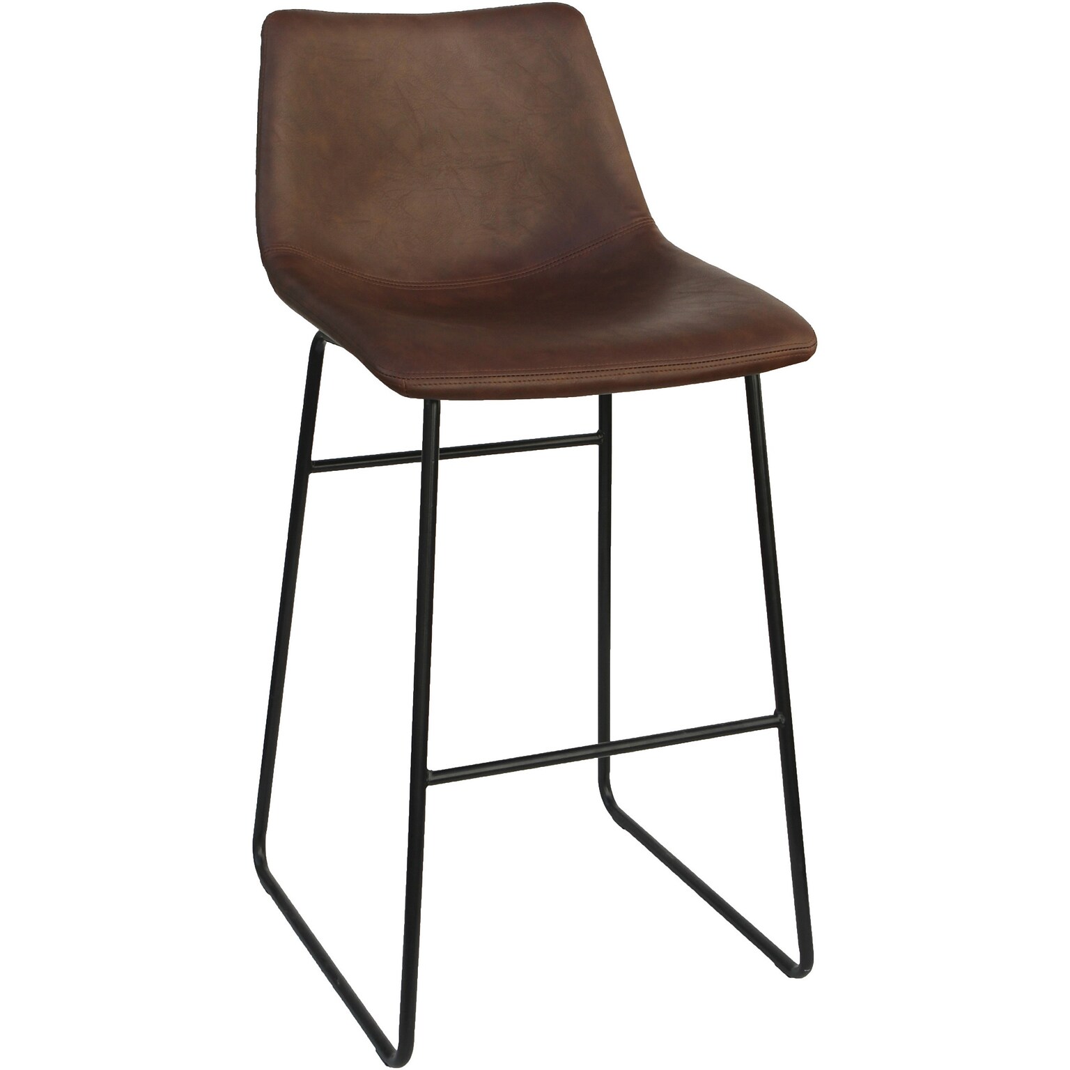 Lorell Mid-Century Modern Bonded Leather Mid Back Sled Guest Stool, Tan, 2/Carton (LLR42958)