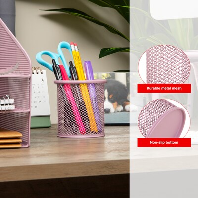 Staples Metal Mesh Pen Cups and Desk Organizers, Dusty Pink, 3/Set (ST63821)