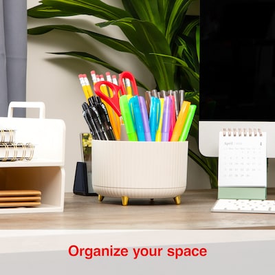 Staples 5-Compartment Rotating Plastic Desk Organizer, Warm White (ST63868)