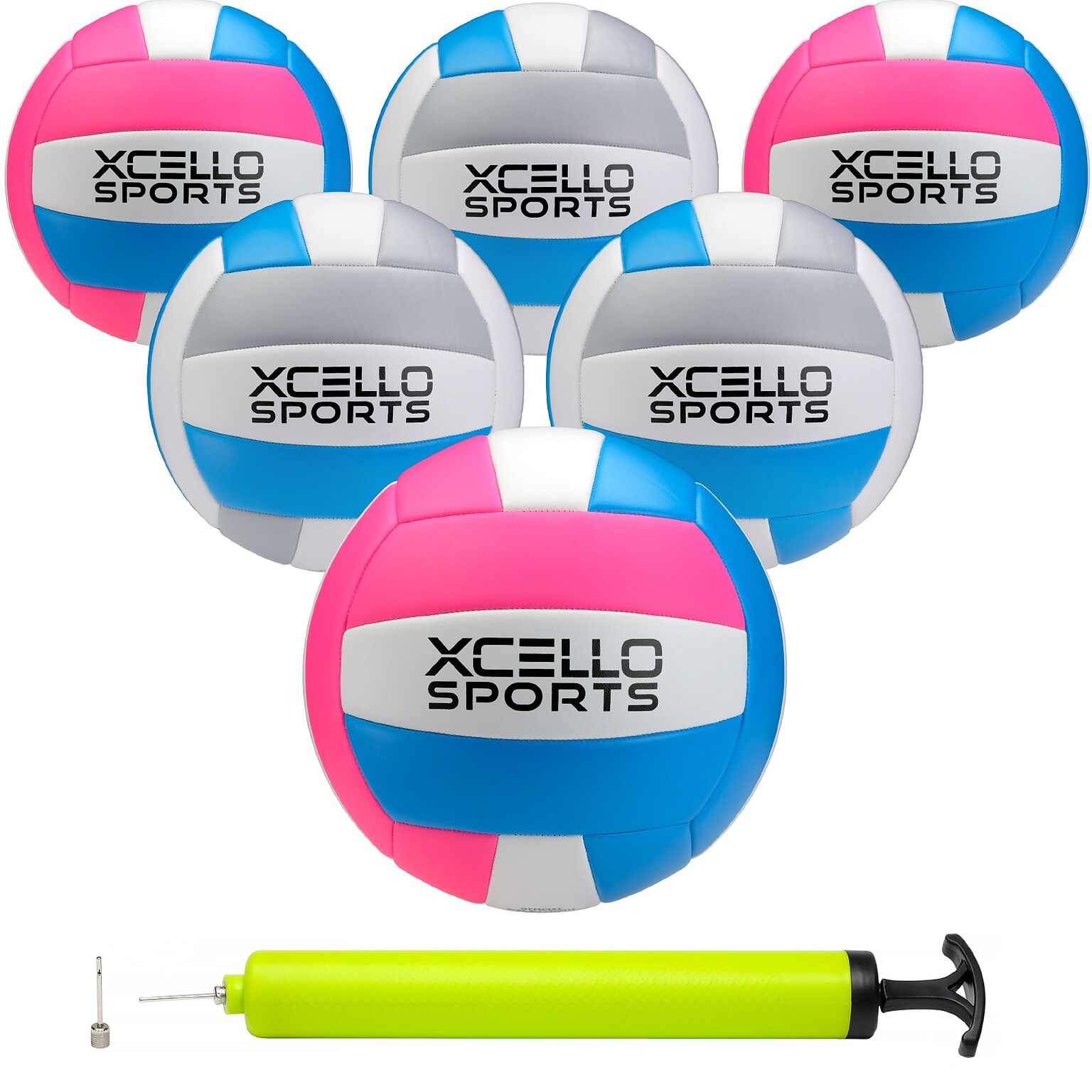 Xcello Sports Volleyballs with Pump, Pink/Blue and Grey/Blue, 6/Pack (XS-VB-6-ASST-1)