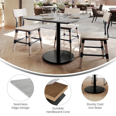Flash Furniture Acadia Square Wooden Dining Table with Round Base, 36"D x 36"W, Gray Faux Concrete/Black Base (STSQ36CGTR24)