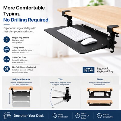Uncaged Ergonomics KT4 Clamp-On Adjustable Under-Desk Keyboard Tray, Black